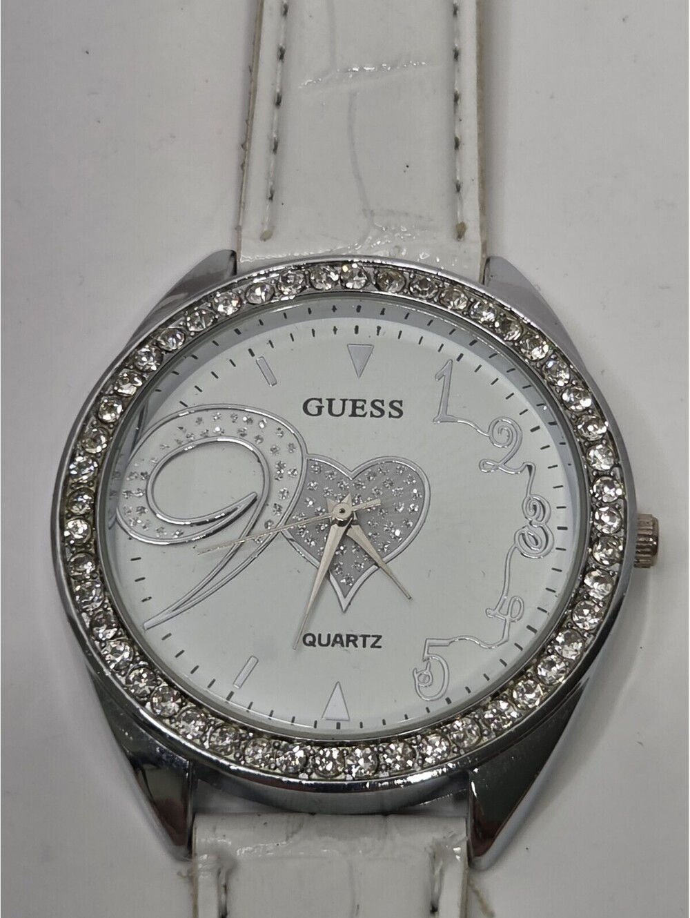Guess Women's White Buckle Band Analog Watch Needs Battery